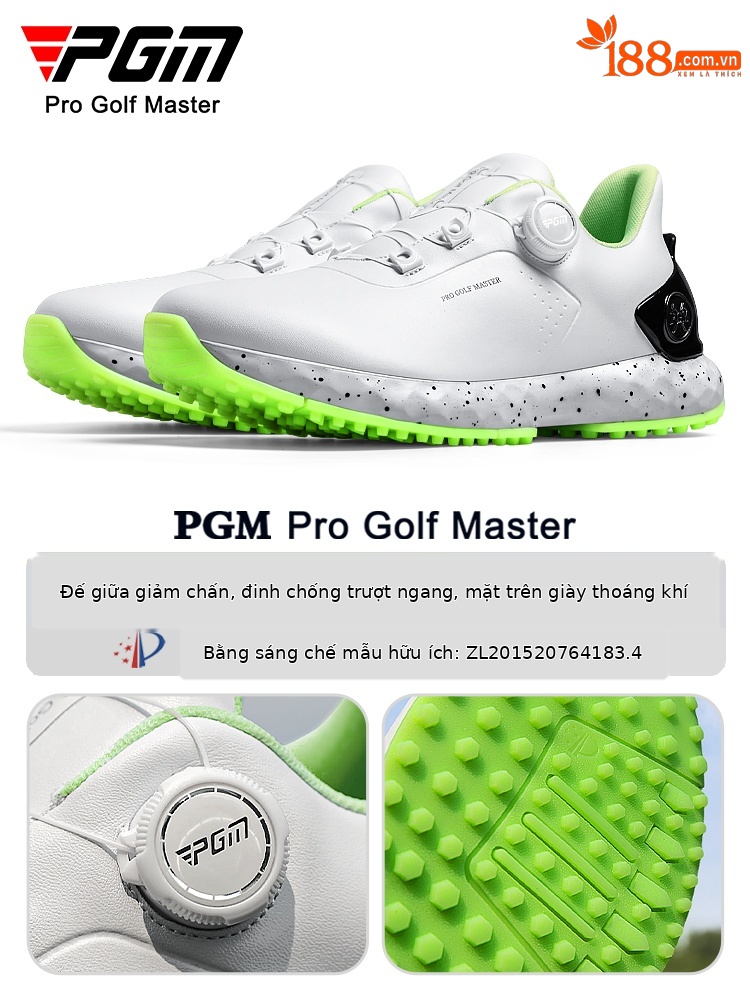 Giày Golf PGM Nam Chống Thấm Nước Phiên Bản Rộng Đệm Núm Dây — Mực trắng [Đế giữa chống sốc/gai chống trượt/mặt trên chống thấm nước] XZ441