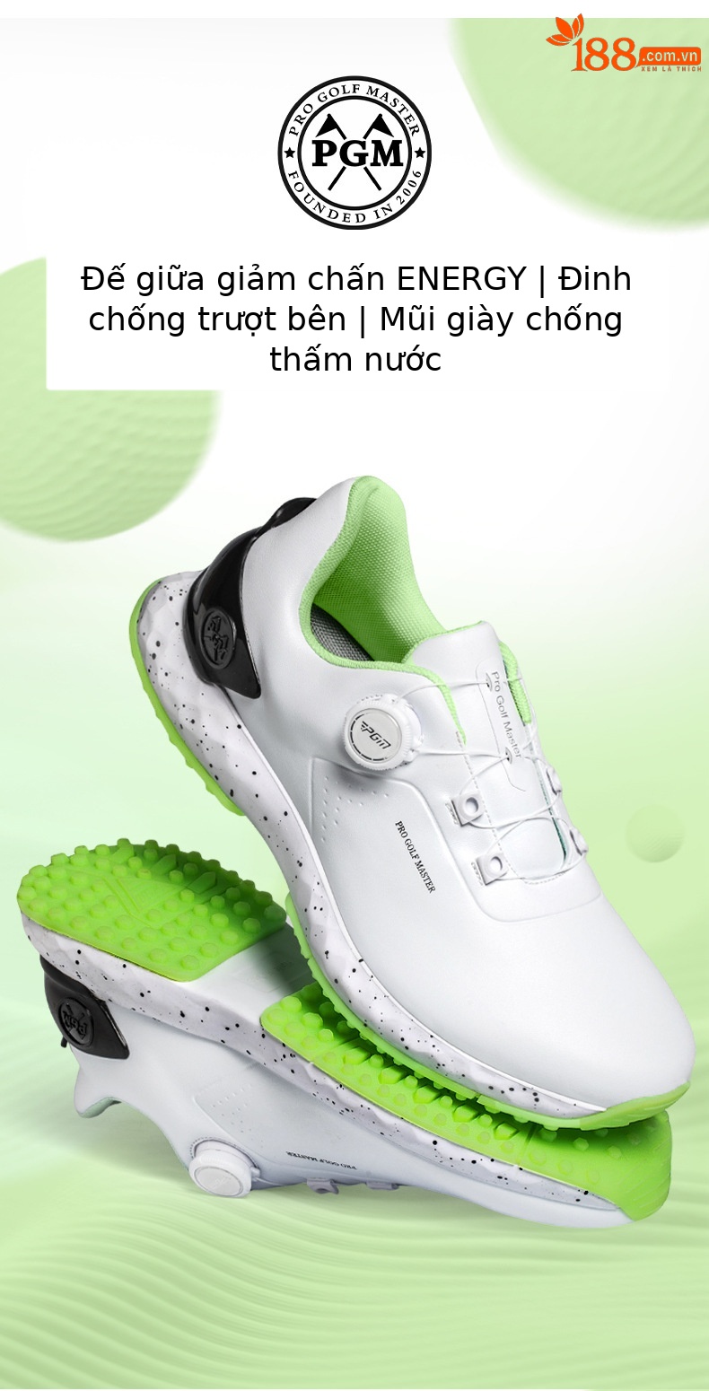 Giày Golf PGM Nam Chống Thấm Nước Phiên Bản Rộng Đệm Núm Dây — Mực trắng [Đế giữa chống sốc/gai chống trượt/mặt trên chống thấm nước] XZ441 chi tiết 5