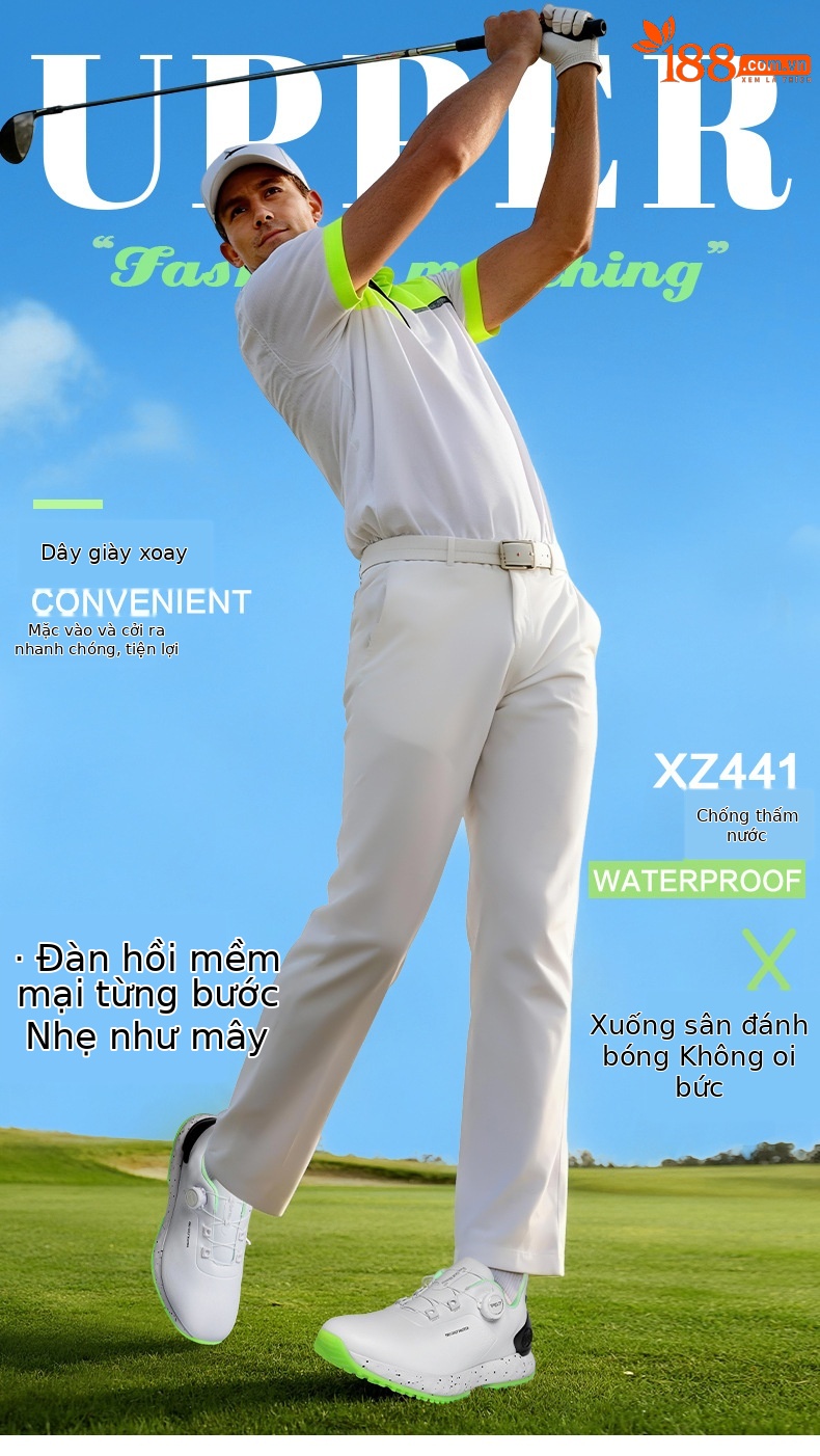 Giày Golf PGM Nam Chống Thấm Nước Phiên Bản Rộng Đệm Núm Dây — Mực trắng [Đế giữa chống sốc/gai chống trượt/mặt trên chống thấm nước] XZ441 chi tiết 3