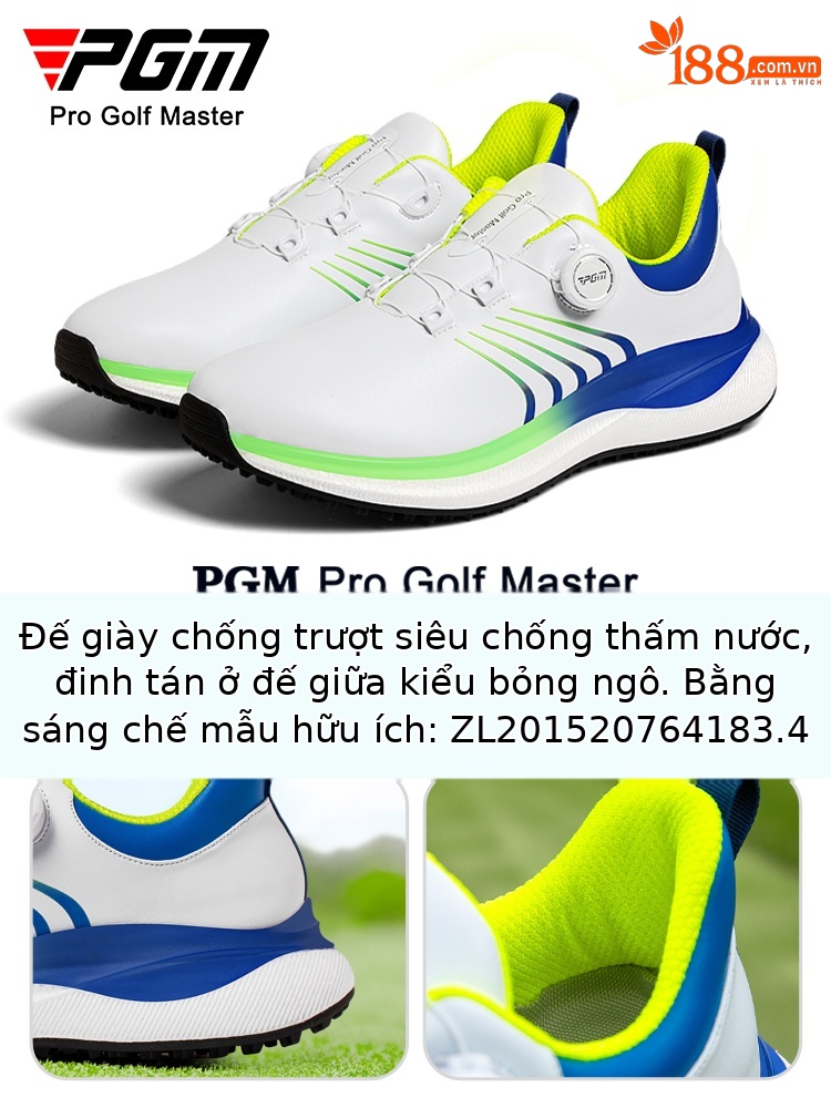 Giày golf nam PGM siêu nhẹ đế giữa bỏng ngô chống thấm nước — Qingchi White [Siêu chống nước/Đế giữa bỏng ngô/Giày chống trượt] XZ446