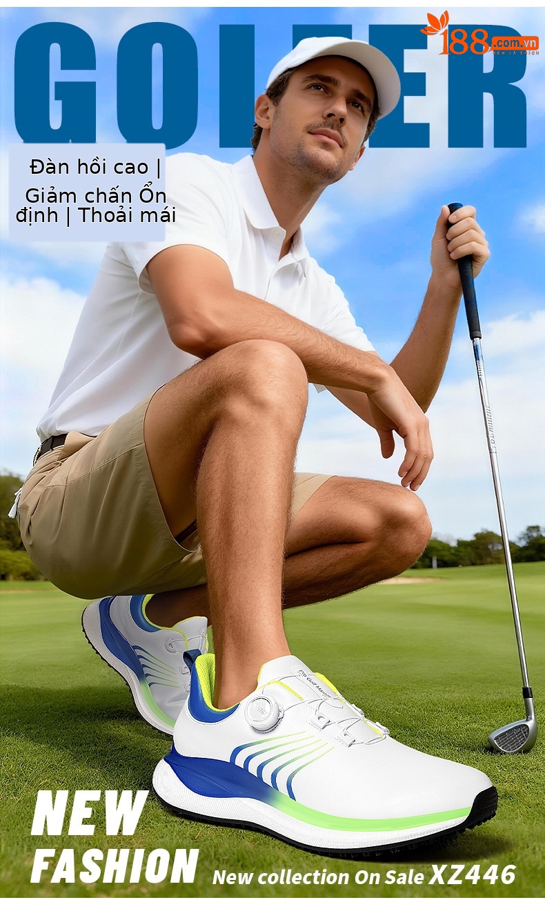 Giày golf nam PGM siêu nhẹ đế giữa bỏng ngô chống thấm nước — Qingchi White [Siêu chống nước/Đế giữa bỏng ngô/Giày chống trượt] XZ446 chi tiết 3