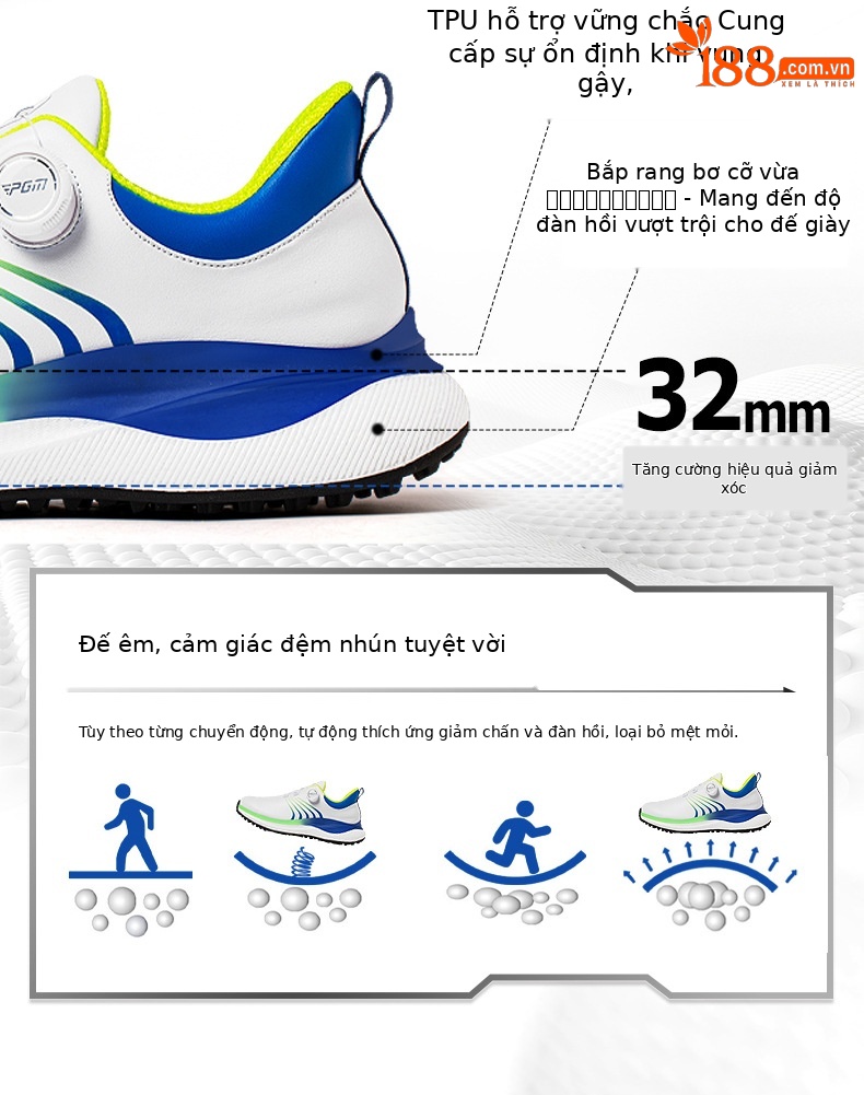 Giày golf nam PGM siêu nhẹ đế giữa bỏng ngô chống thấm nước — Qingchi White [Siêu chống nước/Đế giữa bỏng ngô/Giày chống trượt] XZ446 chi tiết 7