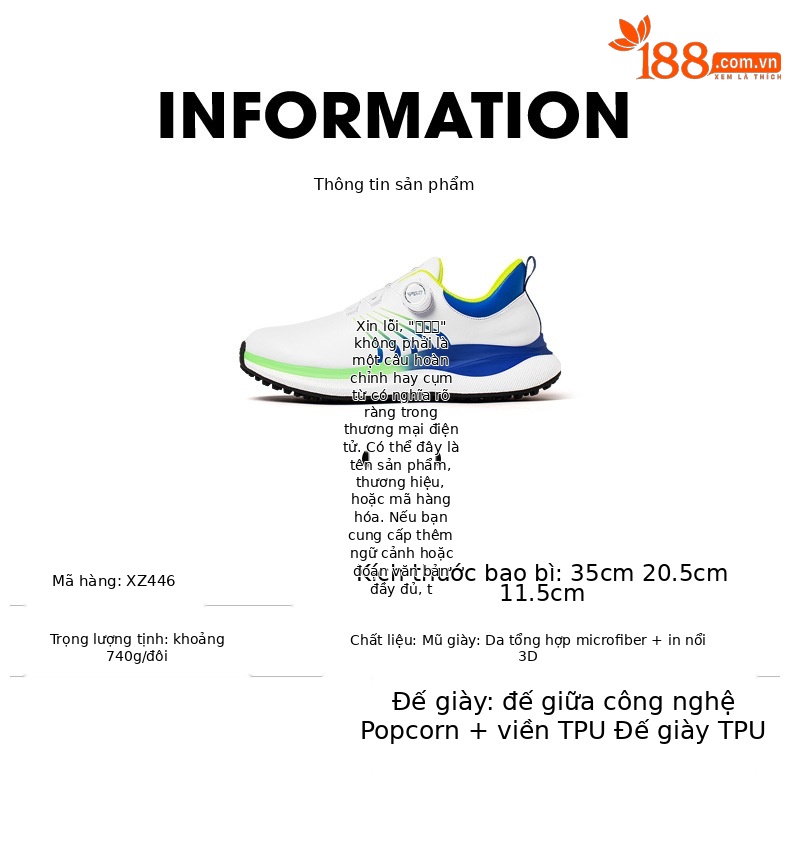Giày golf nam PGM siêu nhẹ đế giữa bỏng ngô chống thấm nước — Qingchi White [Siêu chống nước/Đế giữa bỏng ngô/Giày chống trượt] XZ446 chi tiết 10