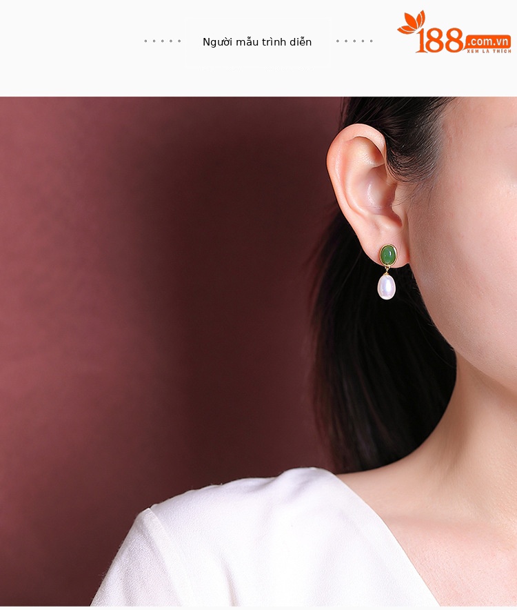 Bông tai bạc S925 mạ vàng đính ngọc trai nước ngọt và đá jasper sáp ong mặt trứng phong cách retro — Mô hình sáp ong chi tiết 5