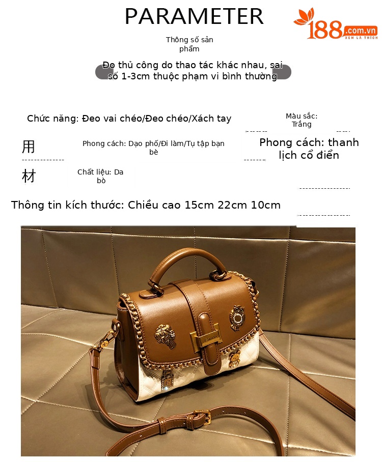 Túi đeo chéo nữ da thật satchel dáng vuông nhỏ gọn — Gấu Nhỏ/Bu Bu/Trắng, Gấu Nhỏ/Bu Bu/Đen chi tiết 1