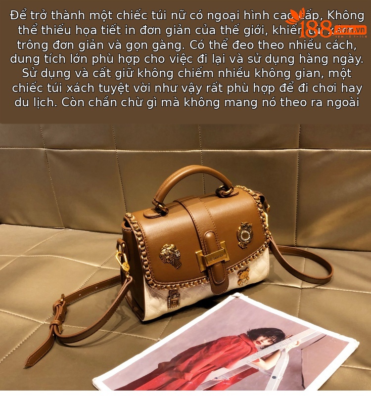Túi đeo chéo nữ da thật satchel dáng vuông nhỏ gọn — Gấu Nhỏ/Bu Bu/Trắng, Gấu Nhỏ/Bu Bu/Đen chi tiết 2