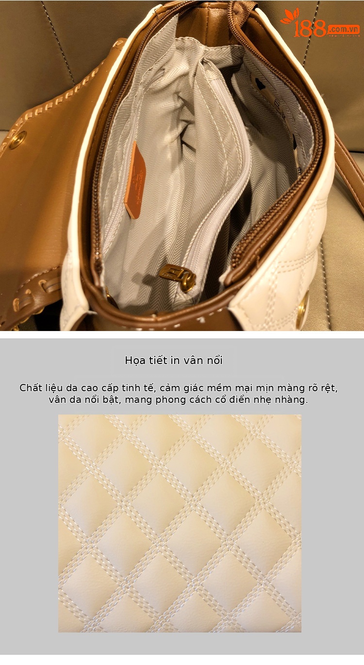 Túi đeo chéo nữ da thật satchel dáng vuông nhỏ gọn — Gấu Nhỏ/Bu Bu/Trắng, Gấu Nhỏ/Bu Bu/Đen chi tiết 4