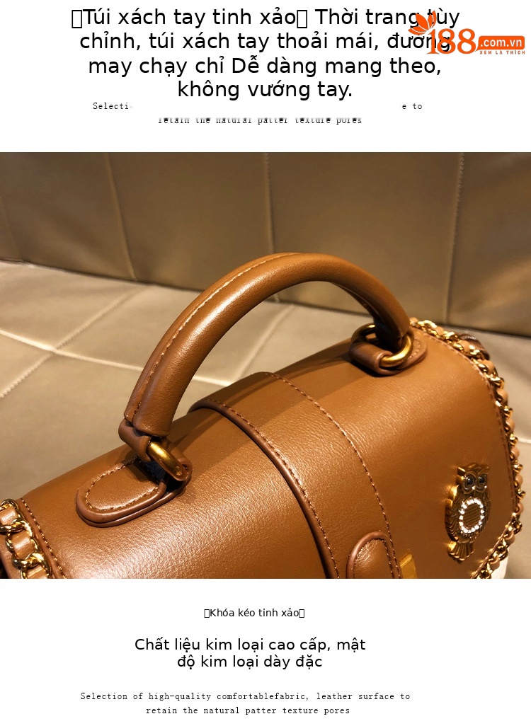Túi đeo chéo nữ da thật satchel dáng vuông nhỏ gọn — Gấu Nhỏ/Bu Bu/Trắng, Gấu Nhỏ/Bu Bu/Đen chi tiết 6