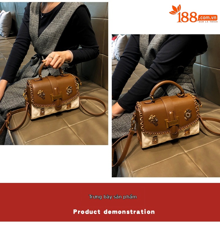 Túi đeo chéo nữ da thật satchel dáng vuông nhỏ gọn — Gấu Nhỏ/Bu Bu/Trắng, Gấu Nhỏ/Bu Bu/Đen chi tiết 11