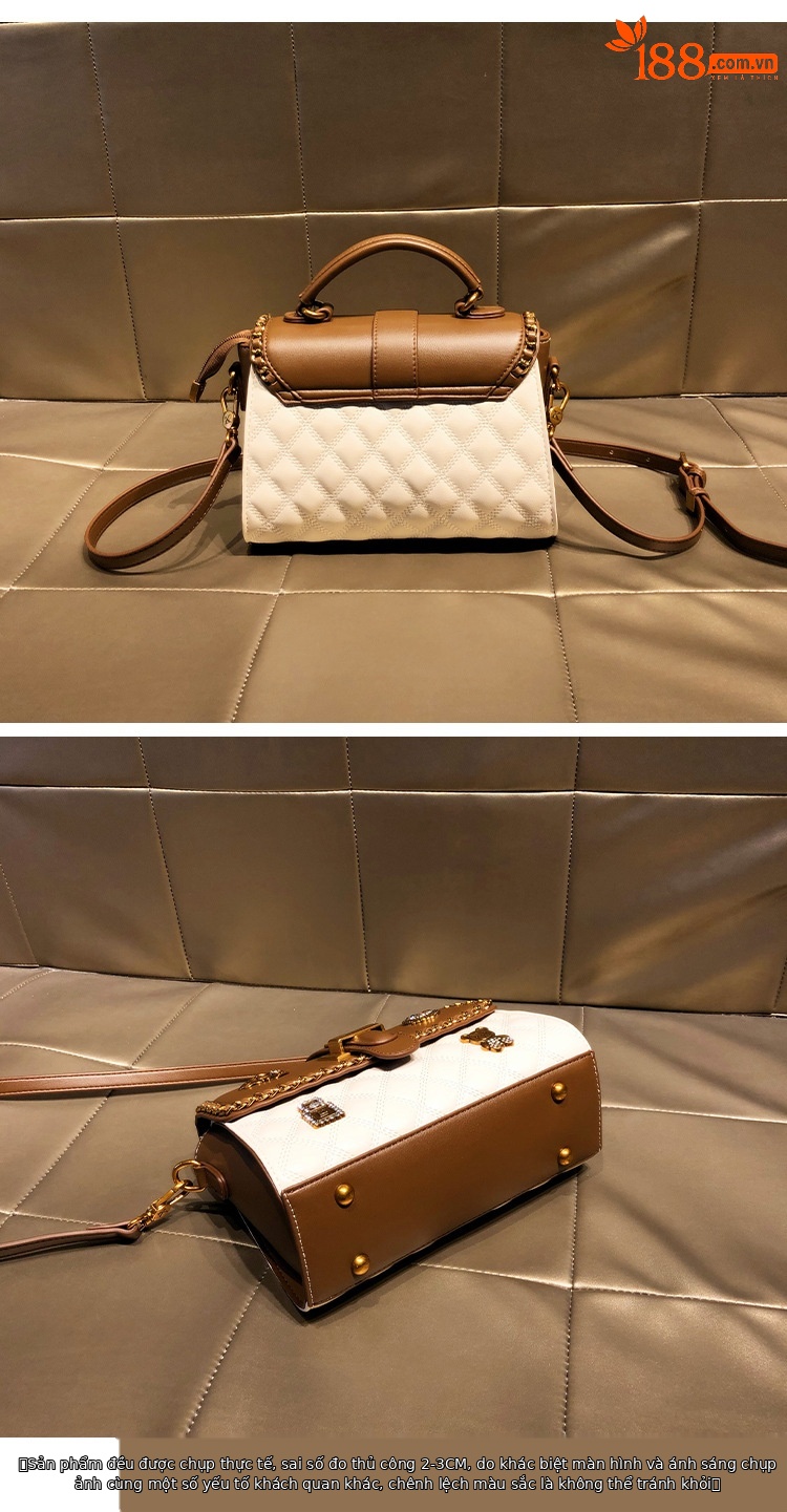 Túi đeo chéo nữ da thật satchel dáng vuông nhỏ gọn — Gấu Nhỏ/Bu Bu/Trắng, Gấu Nhỏ/Bu Bu/Đen chi tiết 13