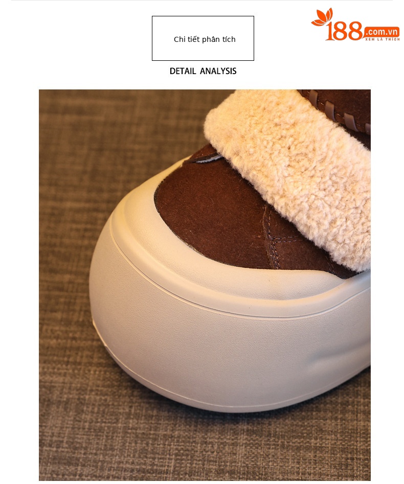 Giày boot nữ cổ cao lót lông cừu đế dày tăng chiều cao, dán Velcro — màu đen chi tiết 6