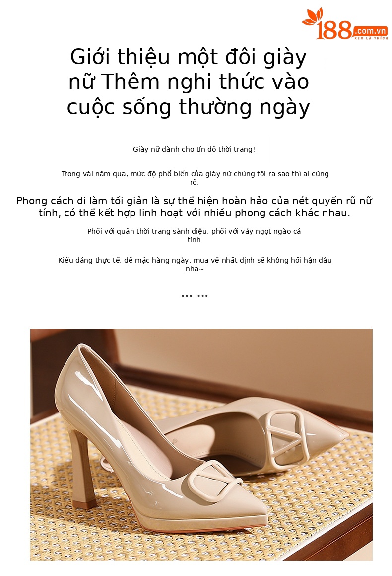 Giày cao gót mũi nhọn kiểu Pháp miệng nông khóa chữ V — màu đen chi tiết 2