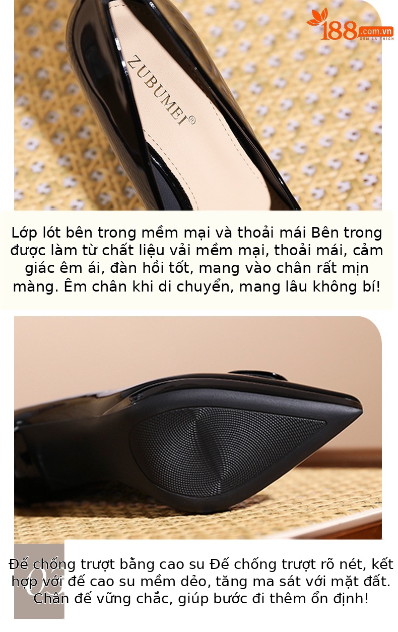 Giày cao gót mũi nhọn kiểu Pháp miệng nông khóa chữ V — màu đen chi tiết 5