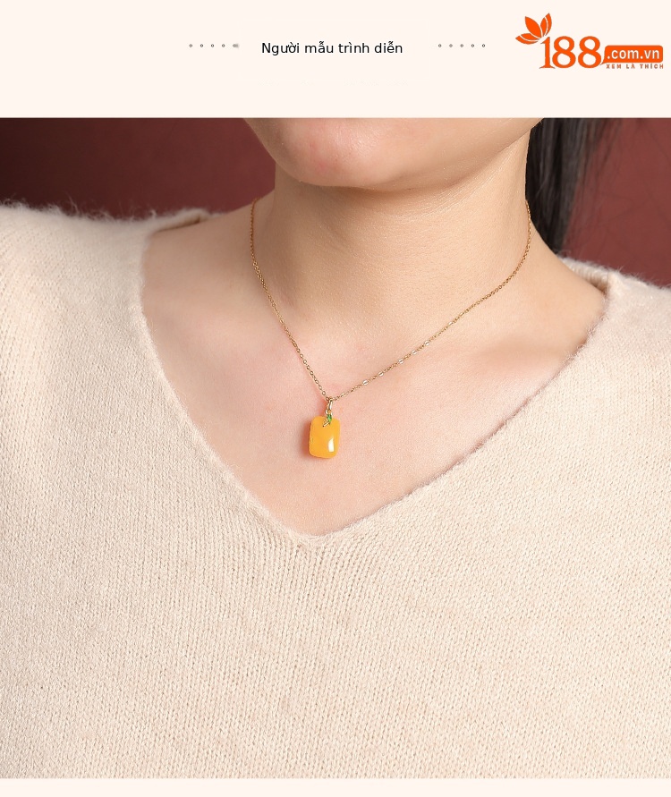 Mặt dây chuyền bạc S925 mạ vàng hình sáp ong phong cách Trung Hoa lá tre yên bình vuông men — Mặt dây chuyền đơn (không bao gồm dây chuyền) chi tiết 4
