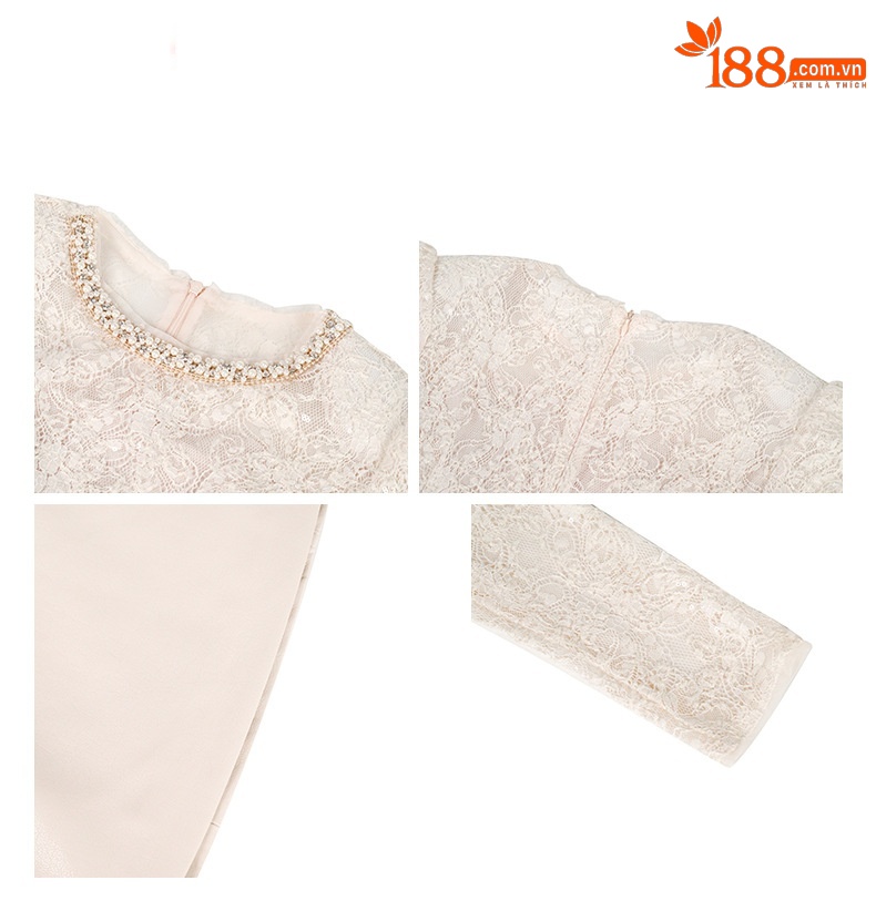 Váy ren kiểu Pháp ôm eo bodycon ngắn thanh lịch — quả mơ chi tiết 1