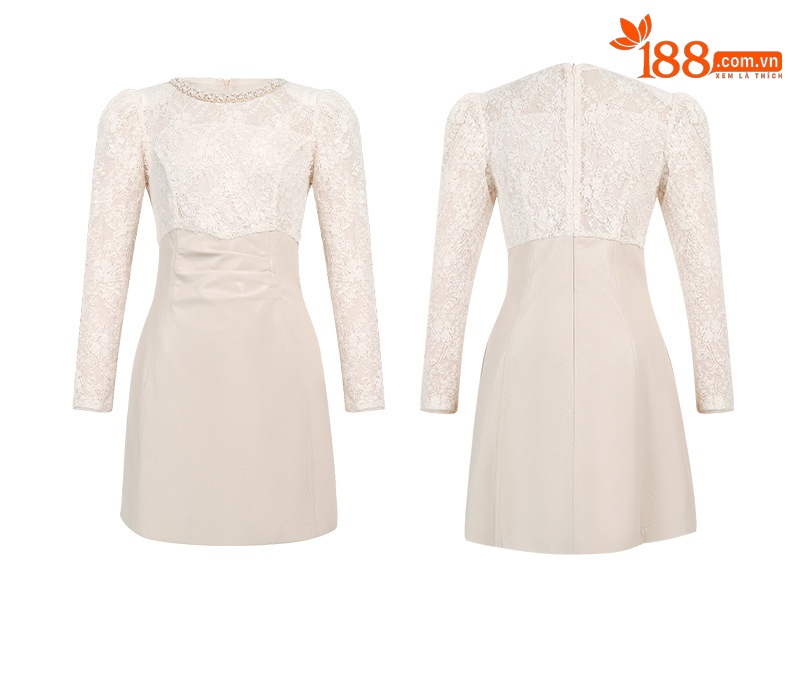 Váy ren kiểu Pháp ôm eo bodycon ngắn thanh lịch — quả mơ chi tiết 2
