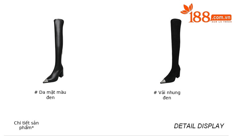 Boot nữ cổ cao quá gối da lộn mũi nhọn kim loại gót 8cm miệng chữ V — Lớp lót da lộn màu đen chi tiết 4