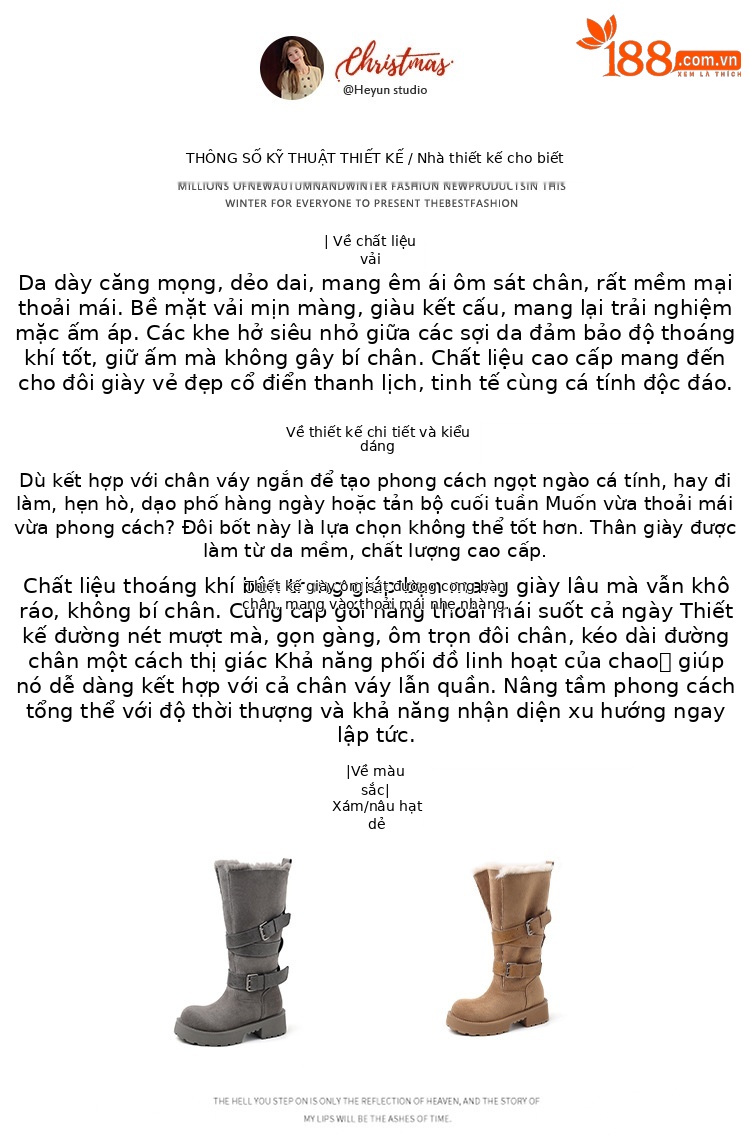 Boot tuyết nữ cổ cao lót lông cừu ấm áp đế dày khóa thắt lưng — màu kê chi tiết 2