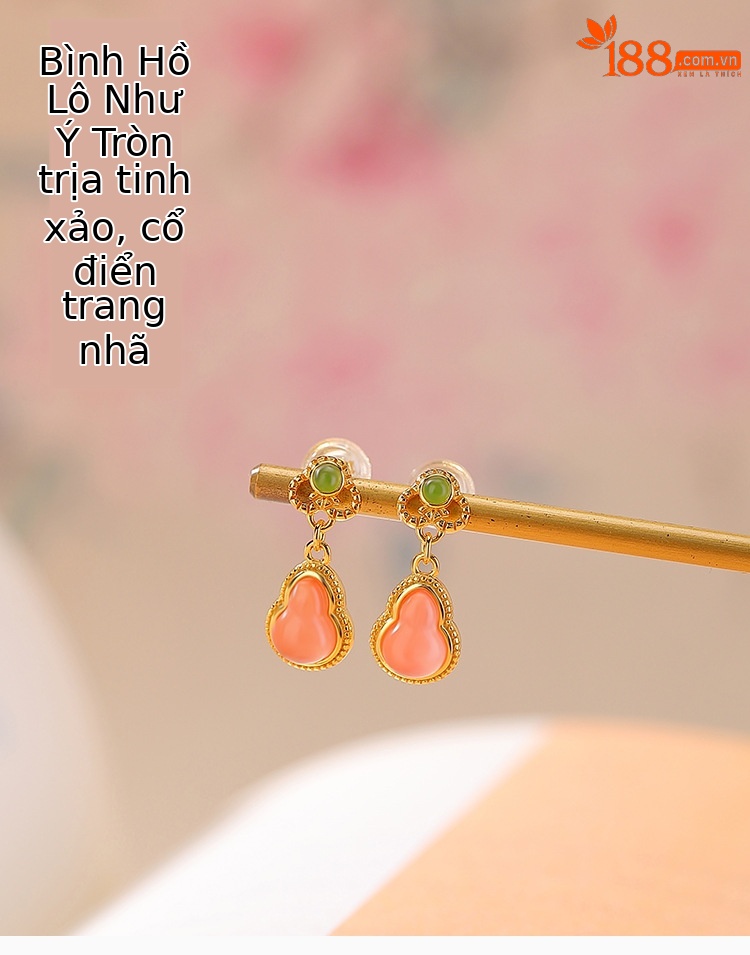 Bông tai bạc S925 mạ vàng nước đỏ đính mã não đỏ hình Như Ý phong cách Trung Hoa — Một cặp chi tiết 1