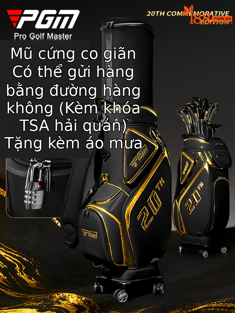 Túi golf PGM vỏ cứng dạng ống lồng, 4 bánh đẩy phẳng, đa năng cho nam nữ — Túi bóng màu đen và vàng [vỏ cứng dạng ống lồng/câu lạc bộ đảo ngược/kiểm tra hãng hàng không/bánh xe vạn năng] QB187