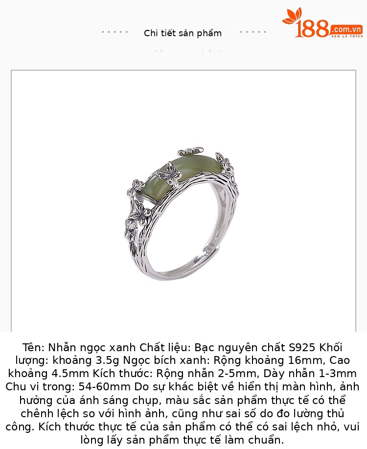 Nhẫn nữ bạc S925 mạ vàng đính ngọc Hetian sapphire hình bướm phong cách retro cổ điển — Một mảnh chi tiết 3