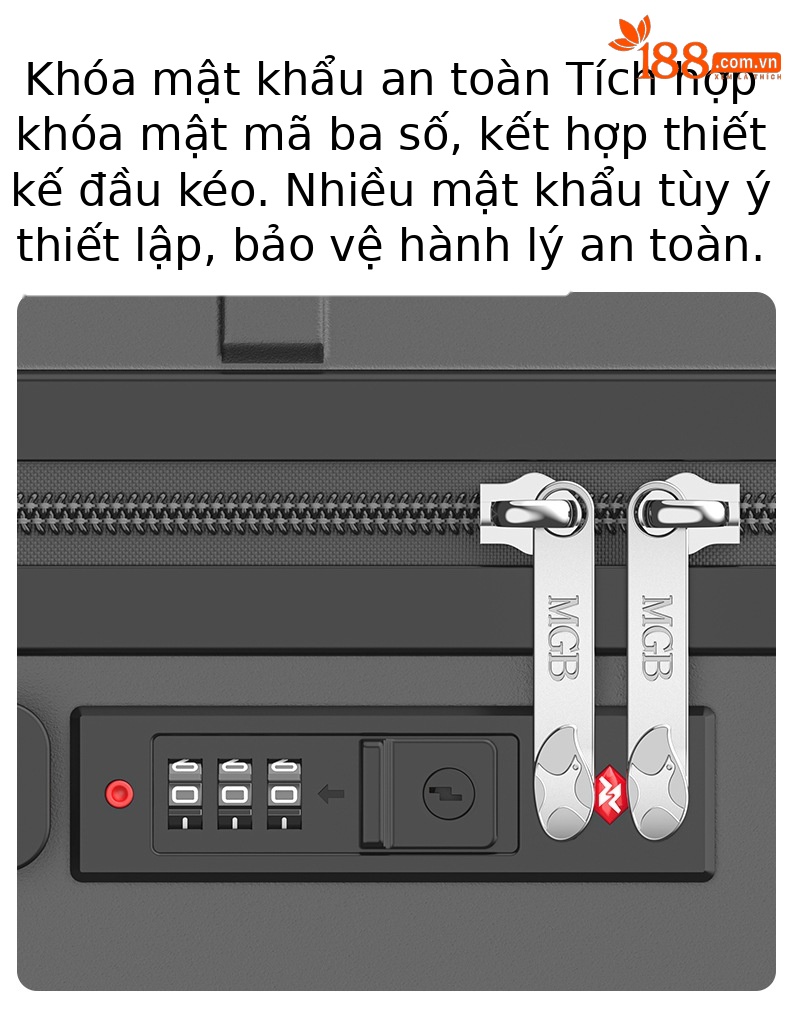 Vali nhựa PC 20 inch chống rơi, bề mặt bóng, bánh xe đa hướng, khóa mật khẩu cao cấp — màu đen chi tiết 4