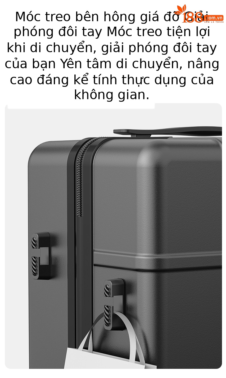 Vali PC bóng cao cấp 20 inch chống rơi, bánh xe đa năng, khóa mật khẩu, kiểu sơn mài mới — màu đen chi tiết 6