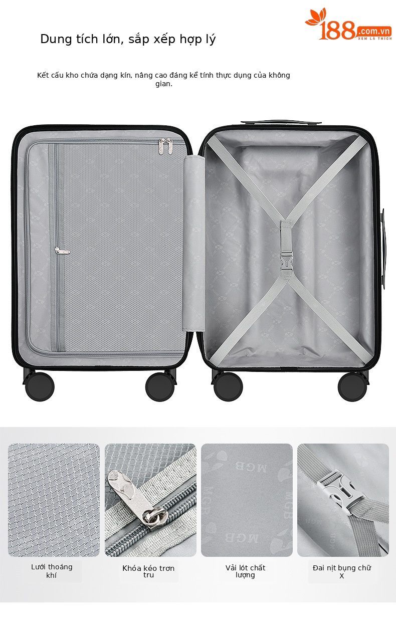 Vali PC bóng cao cấp 20 inch chống rơi, bánh xe đa năng, khóa mật khẩu, kiểu sơn mài mới — màu đen chi tiết 7
