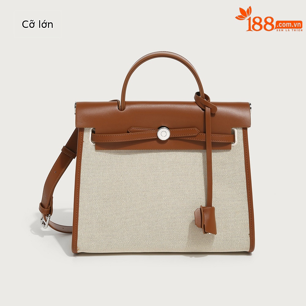 Túi tote canvas Kelly nữ phối màu tương phản, dung tích lớn, đeo chéo/vai — Kích thước lớn màu nâu và trắng, Kích thước lớn màu đen và trắng, Màu nâu cỡ lớn, Màu đen, kích thước lớn