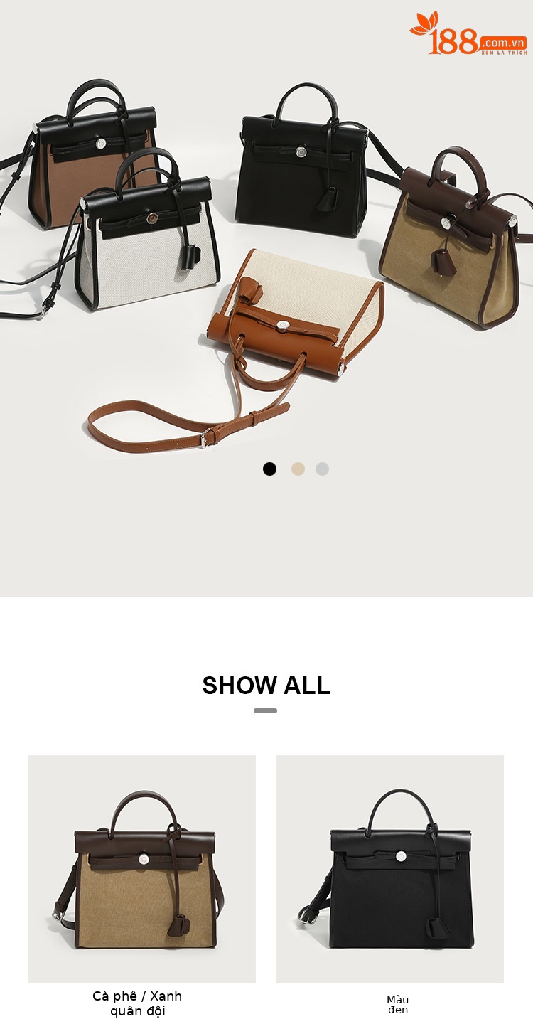 Túi tote canvas Kelly nữ phối màu tương phản, dung tích lớn, đeo chéo/vai — Kích thước lớn màu nâu và trắng, Kích thước lớn màu đen và trắng, Màu nâu cỡ lớn, Màu đen, kích thước lớn chi tiết 2