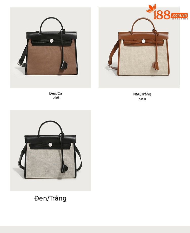 Túi tote canvas Kelly nữ phối màu tương phản, dung tích lớn, đeo chéo/vai — Kích thước lớn màu nâu và trắng, Kích thước lớn màu đen và trắng, Màu nâu cỡ lớn, Màu đen, kích thước lớn chi tiết 3