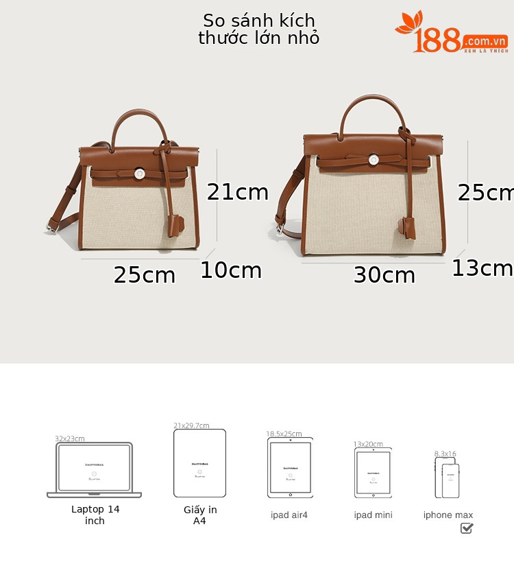 Túi tote canvas Kelly nữ phối màu tương phản, dung tích lớn, đeo chéo/vai — Kích thước lớn màu nâu và trắng, Kích thước lớn màu đen và trắng, Màu nâu cỡ lớn, Màu đen, kích thước lớn chi tiết 4
