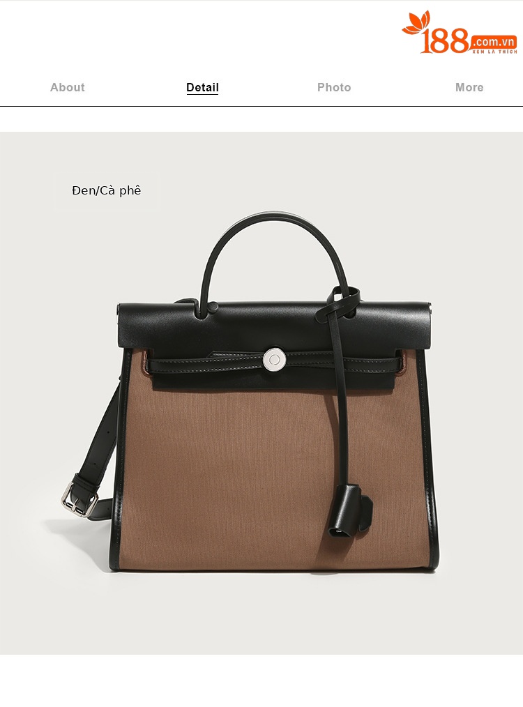 Túi tote canvas Kelly nữ phối màu tương phản, dung tích lớn, đeo chéo/vai — Kích thước lớn màu nâu và trắng, Kích thước lớn màu đen và trắng, Màu nâu cỡ lớn, Màu đen, kích thước lớn chi tiết 16