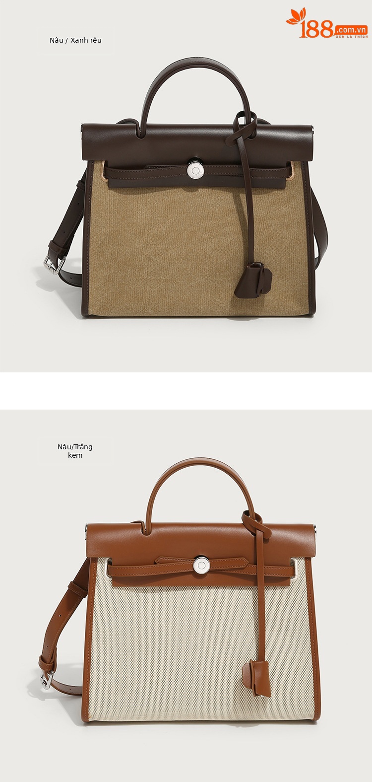 Túi tote canvas Kelly nữ phối màu tương phản, dung tích lớn, đeo chéo/vai — Kích thước lớn màu nâu và trắng, Kích thước lớn màu đen và trắng, Màu nâu cỡ lớn, Màu đen, kích thước lớn chi tiết 17