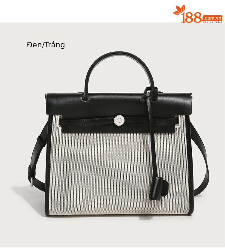 Túi tote canvas Kelly nữ phối màu tương phản, dung tích lớn, đeo chéo/vai — Kích thước lớn màu nâu và trắng, Kích thước lớn màu đen và trắng, Màu nâu cỡ lớn, Màu đen, kích thước lớn chi tiết 18