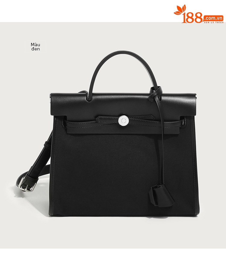 Túi tote canvas Kelly nữ phối màu tương phản, dung tích lớn, đeo chéo/vai — Kích thước lớn màu nâu và trắng, Kích thước lớn màu đen và trắng, Màu nâu cỡ lớn, Màu đen, kích thước lớn chi tiết 19