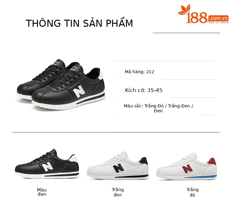 Giày chạy bộ thể thao nữ phong cách retro Forrest Gump, da trắng chống trơn trượt — 212 trắng đen chi tiết 5