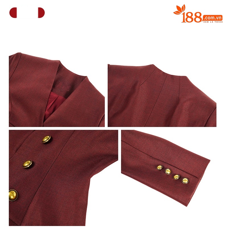 Áo blazer ôm eo nữ màu đỏ tía phong cách công sở — màu đỏ tía đậm chi tiết 2