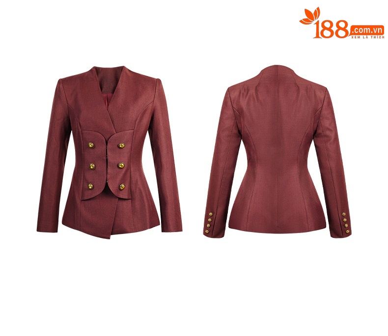 Áo blazer ôm eo nữ màu đỏ tía phong cách công sở — màu đỏ tía đậm chi tiết 3