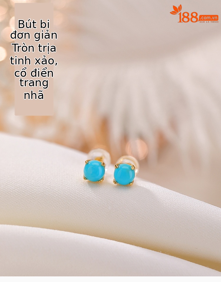 Bông tai ngọc lam mạ vàng Yilu Silver S925 hạt tròn đơn giản thời trang — Một cặp chi tiết 1