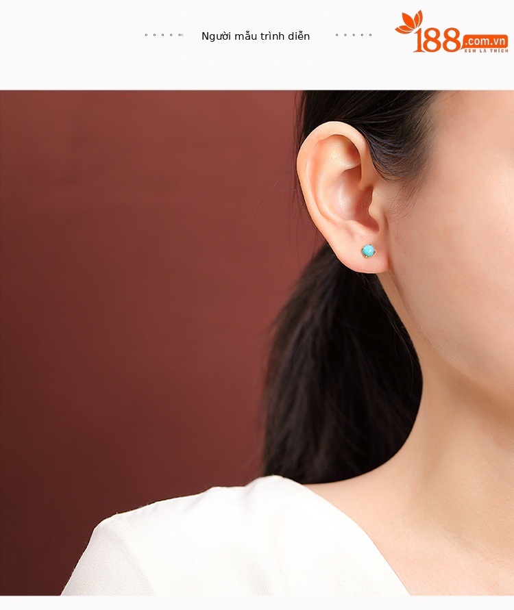 Bông tai ngọc lam mạ vàng Yilu Silver S925 hạt tròn đơn giản thời trang — Một cặp chi tiết 3