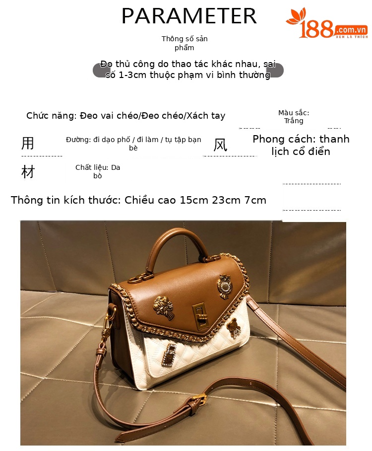 Túi đeo chéo da thật dáng vuông nhỏ phong cách retro thu đông — Gấu Nhỏ/Bu Bu/Trắng, Gấu Nhỏ/Bu Bu/Đen chi tiết 2