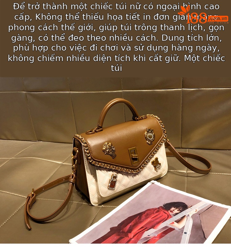 Túi đeo chéo da thật dáng vuông nhỏ phong cách retro thu đông — Gấu Nhỏ/Bu Bu/Trắng, Gấu Nhỏ/Bu Bu/Đen chi tiết 3