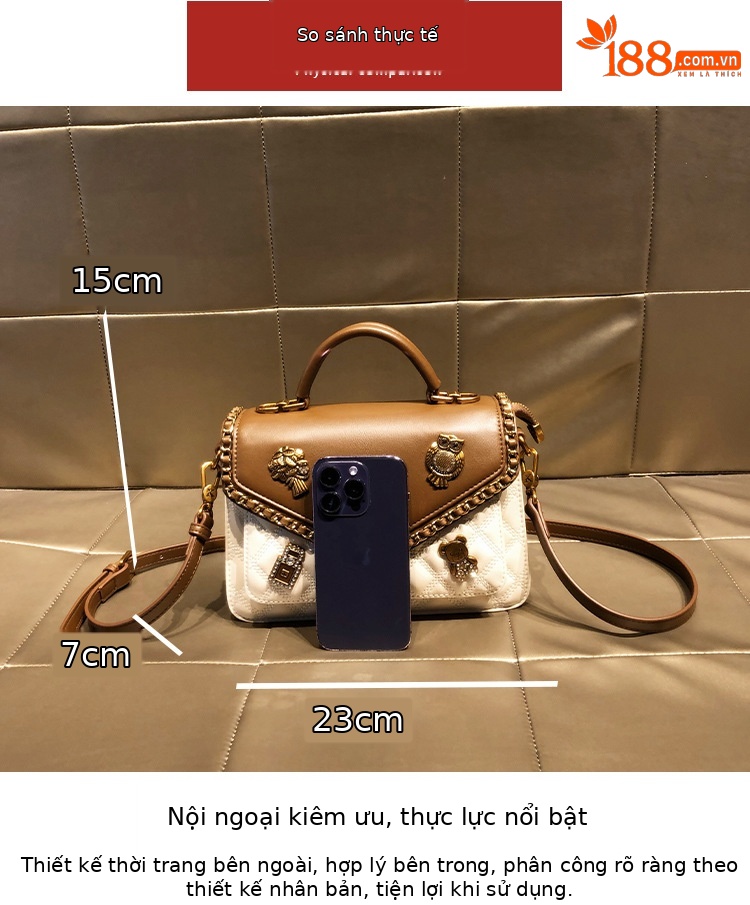 Túi đeo chéo da thật dáng vuông nhỏ phong cách retro thu đông — Gấu Nhỏ/Bu Bu/Trắng, Gấu Nhỏ/Bu Bu/Đen chi tiết 4