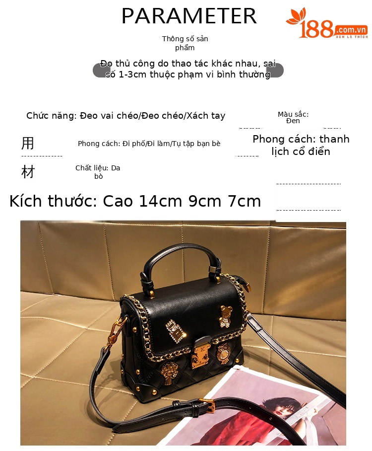 Túi đeo chéo da cao cấp dáng vuông nhỏ phong cách Hàn Quốc — Gấu Nhỏ/Bu Bu/Đen, Gấu Nhỏ/Bu Bu/Trắng chi tiết 1