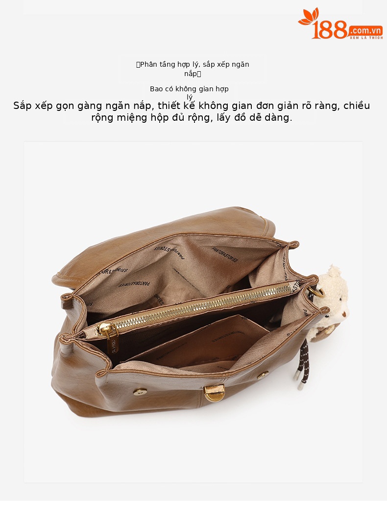Balo mini nữ phong cách preppy Hàn Quốc, kiểu dáng độc đáo cao cấp, đa năng, có thể đeo chéo hoặc xách tay (27×11×24 cm) — màu nâu chi tiết 9
