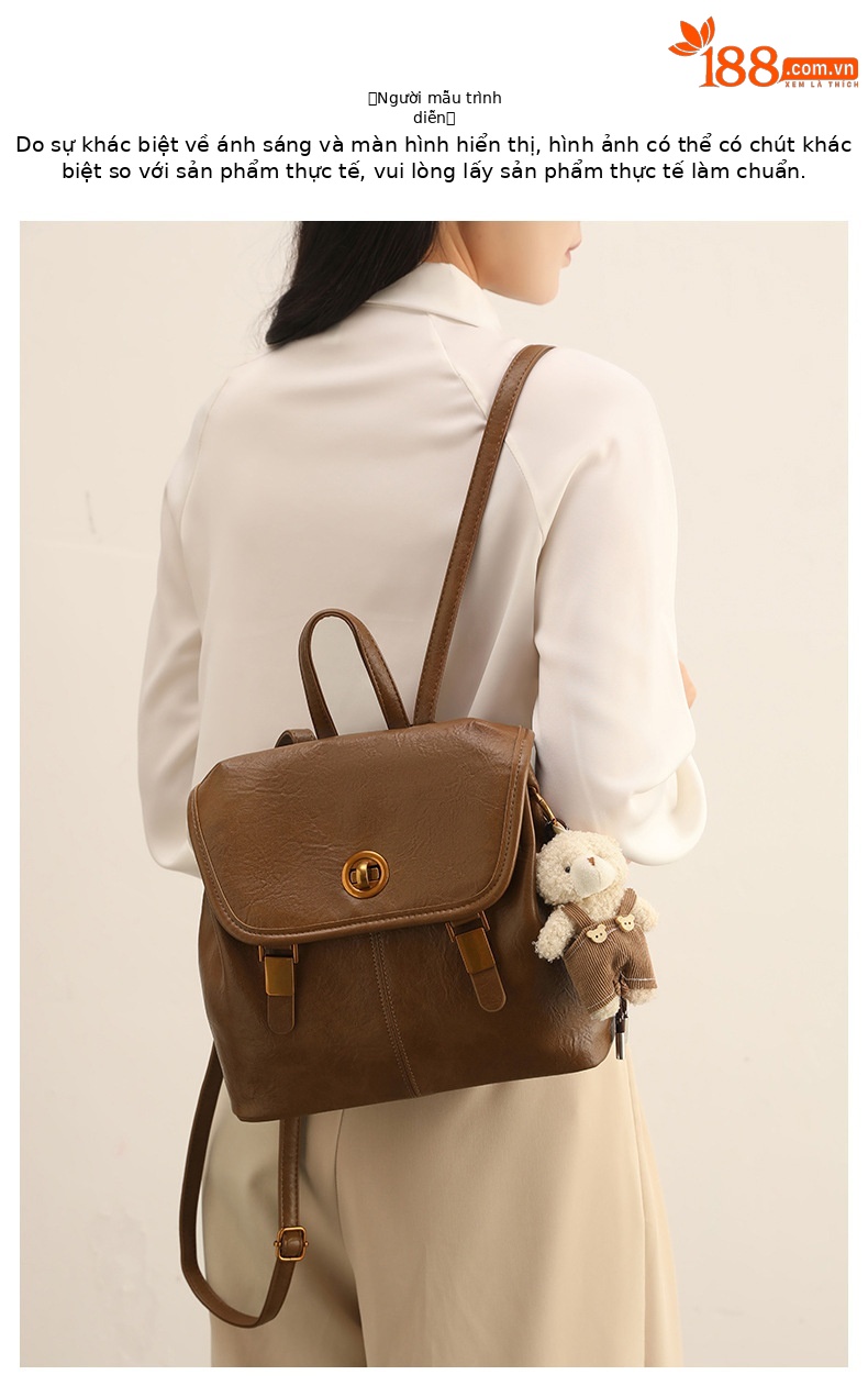 Balo mini nữ phong cách preppy Hàn Quốc, kiểu dáng độc đáo cao cấp, đa năng, có thể đeo chéo hoặc xách tay (27×11×24 cm) — màu nâu chi tiết 10