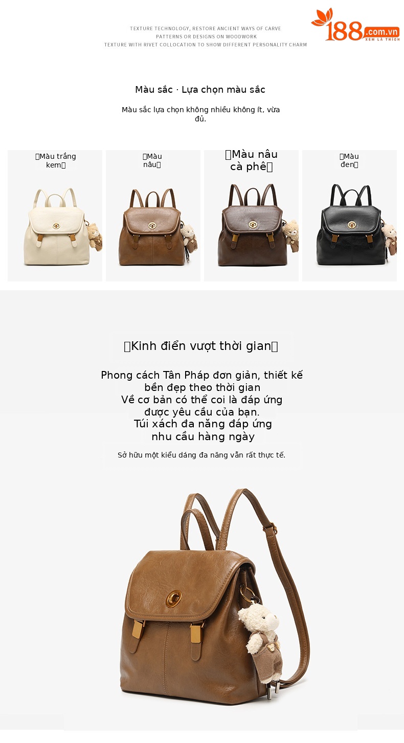 Balo mini nữ phong cách preppy Hàn Quốc, kiểu dáng độc đáo cao cấp, đa năng, có thể đeo chéo hoặc xách tay (27×11×24 cm) — màu nâu chi tiết 5