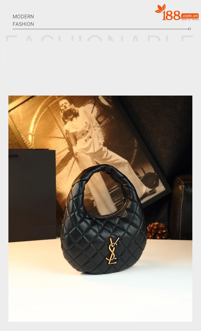 Túi xách nữ hình lưỡi liềm da thật phong cách vintage — cà phê đá, màu nâu mờ, Mẫu cừu màu đen, Họa tiết cừu màu đỏ tía chi tiết 1