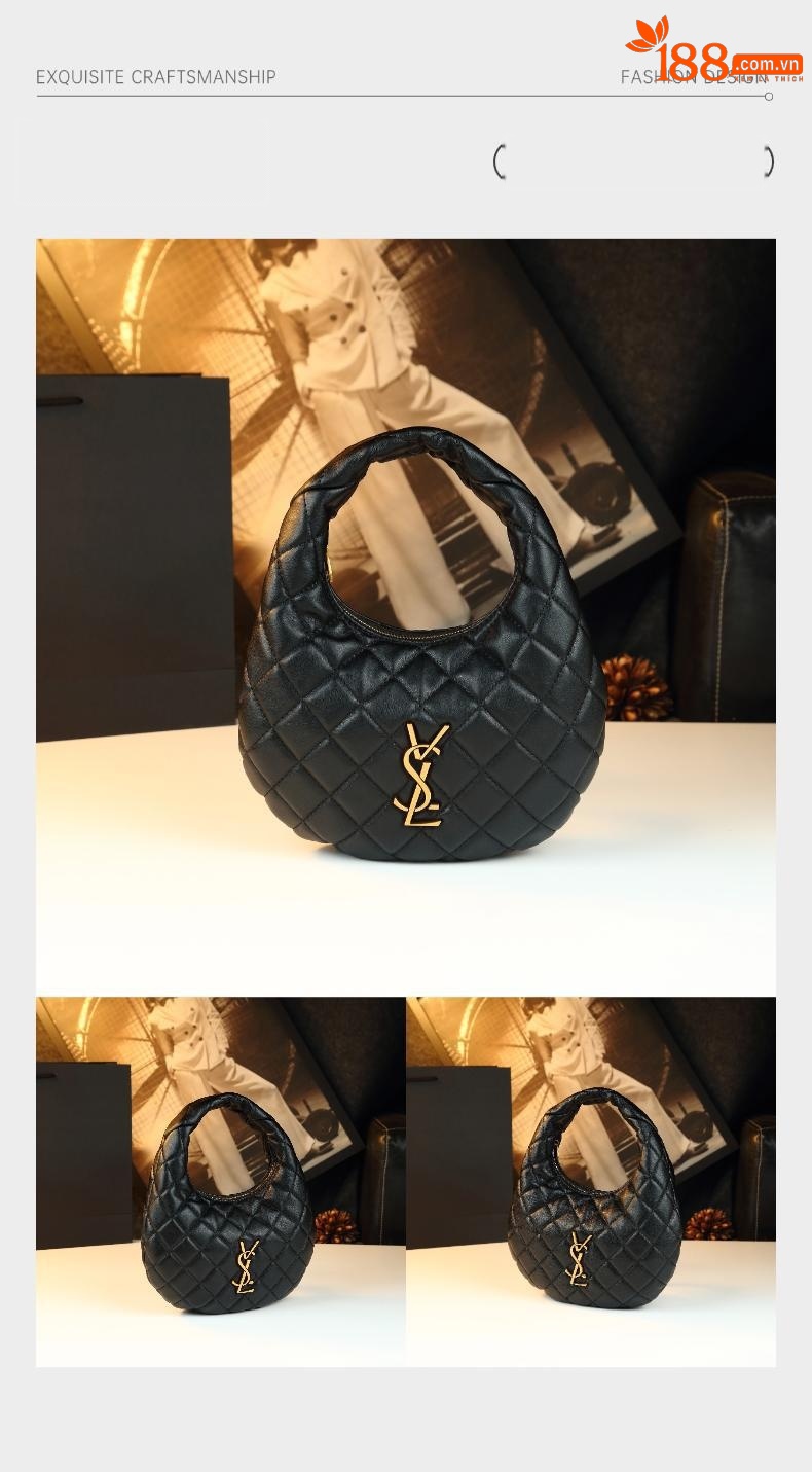 Túi xách nữ hình lưỡi liềm da thật phong cách vintage — cà phê đá, màu nâu mờ, Mẫu cừu màu đen, Họa tiết cừu màu đỏ tía chi tiết 9